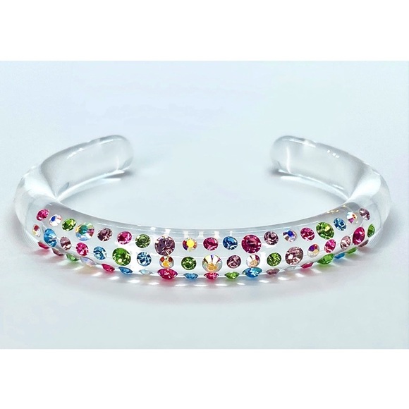 Transparent acrylic cuff bracelet with mixed Swarovski crystals rhinestones - Picture 9 of 11